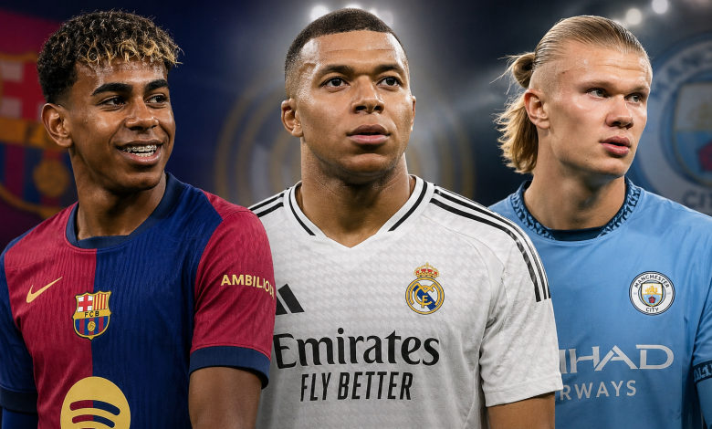 ريال مدريد، برشلونة، مان سيتي، هالاند، مبابي، يامال